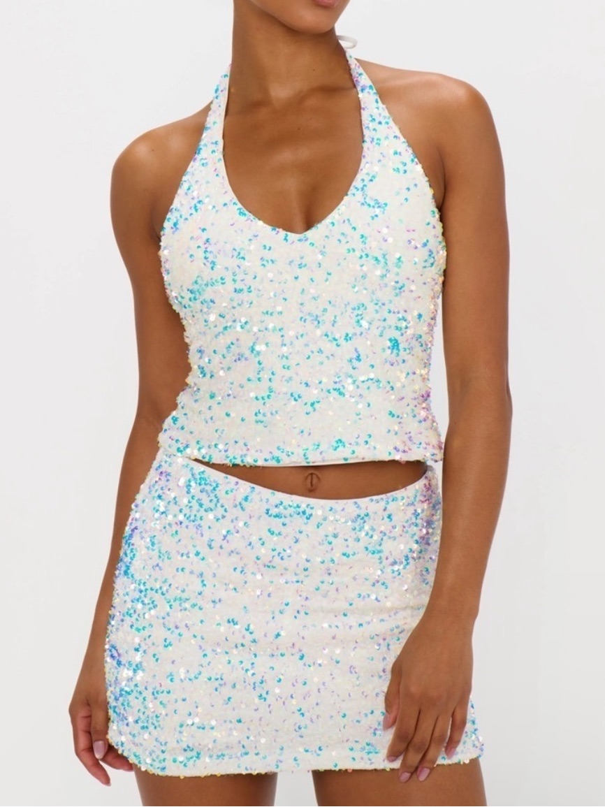 Show Me Your Mumu Medium New All That Crop Top Sequin Halter Party Festive